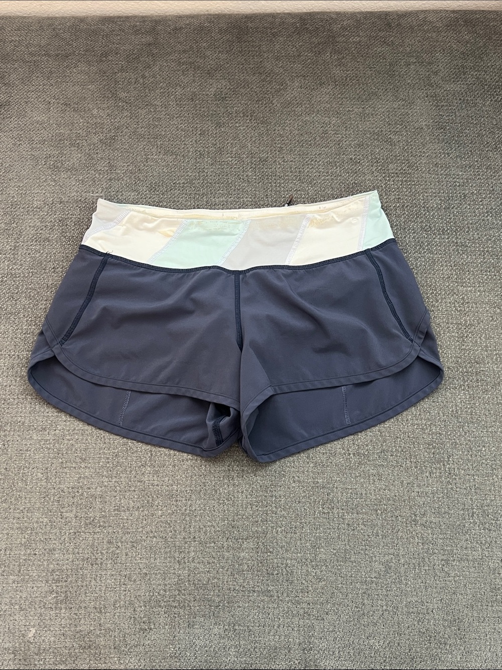 lululemon athletica Navy Athletic Shorts with Cream and Pale Mint Waistband - Picture 1 of 7